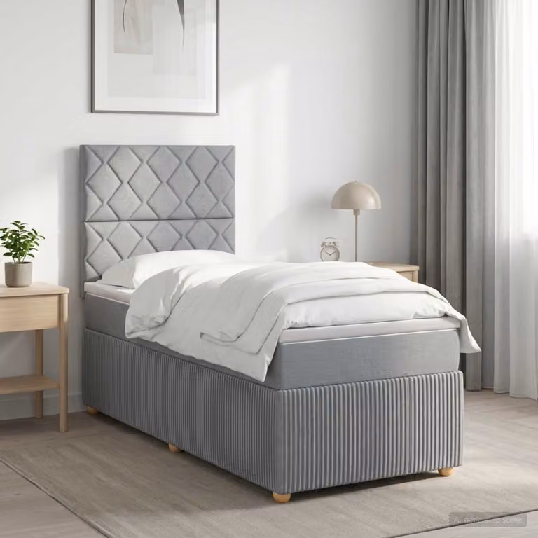 Letto box spring con materasso ibrido vidaXL Grigio Chiaro e Bianco L/P: 90 x 190 cm