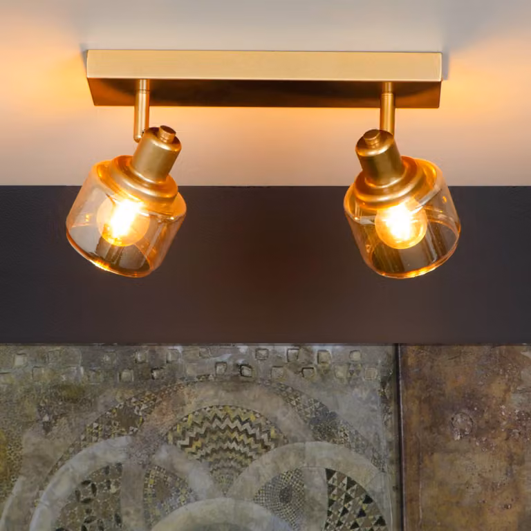 Lucide Faretto a soffitto Bjorn, 2 luci, oro/ottone dimmerabile, Ottone / Oro, Soggiorno / Sala da pranzo, Metallo, Moderno, Faretto