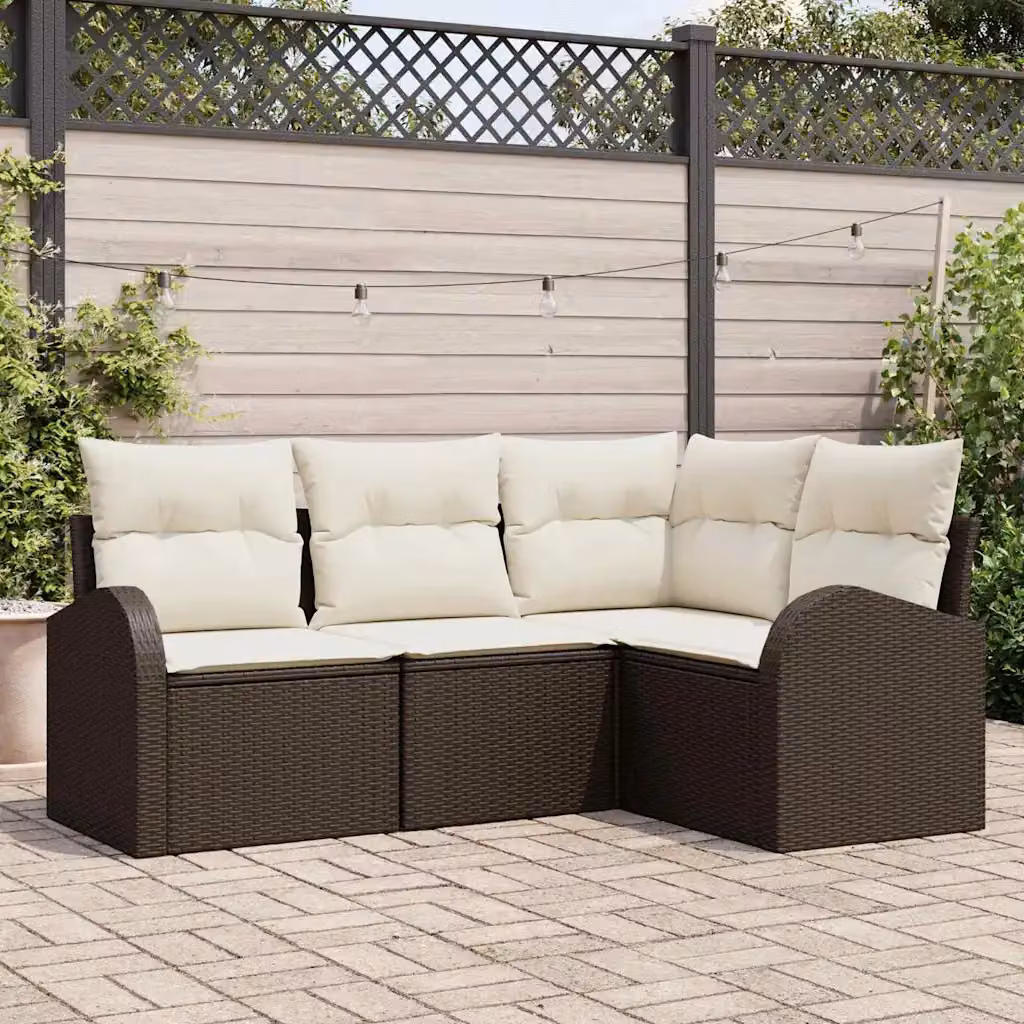 Set Divano da Giardino a L vidaXL Marrone con Cuscini e Struttura in Metallo e Polyrattan – 1
