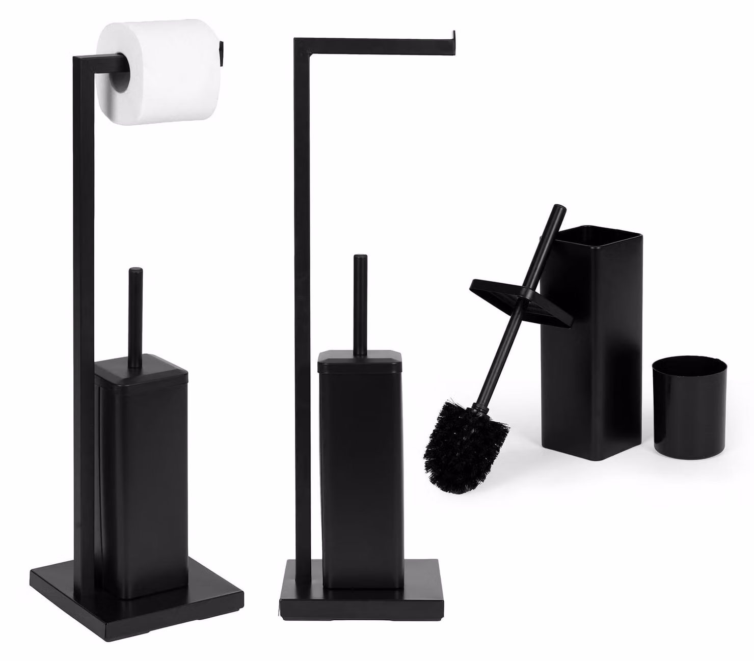 Portarotolo da bagno con maniglia e scopino, nero, ModernHome