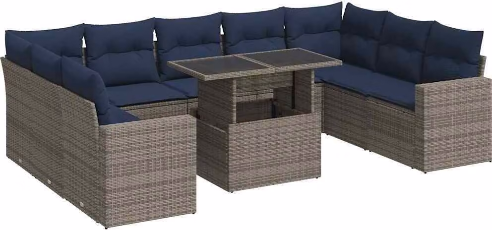 Divano Giardino 10 pz con Cuscini Grigio in Polyrattan Acacia