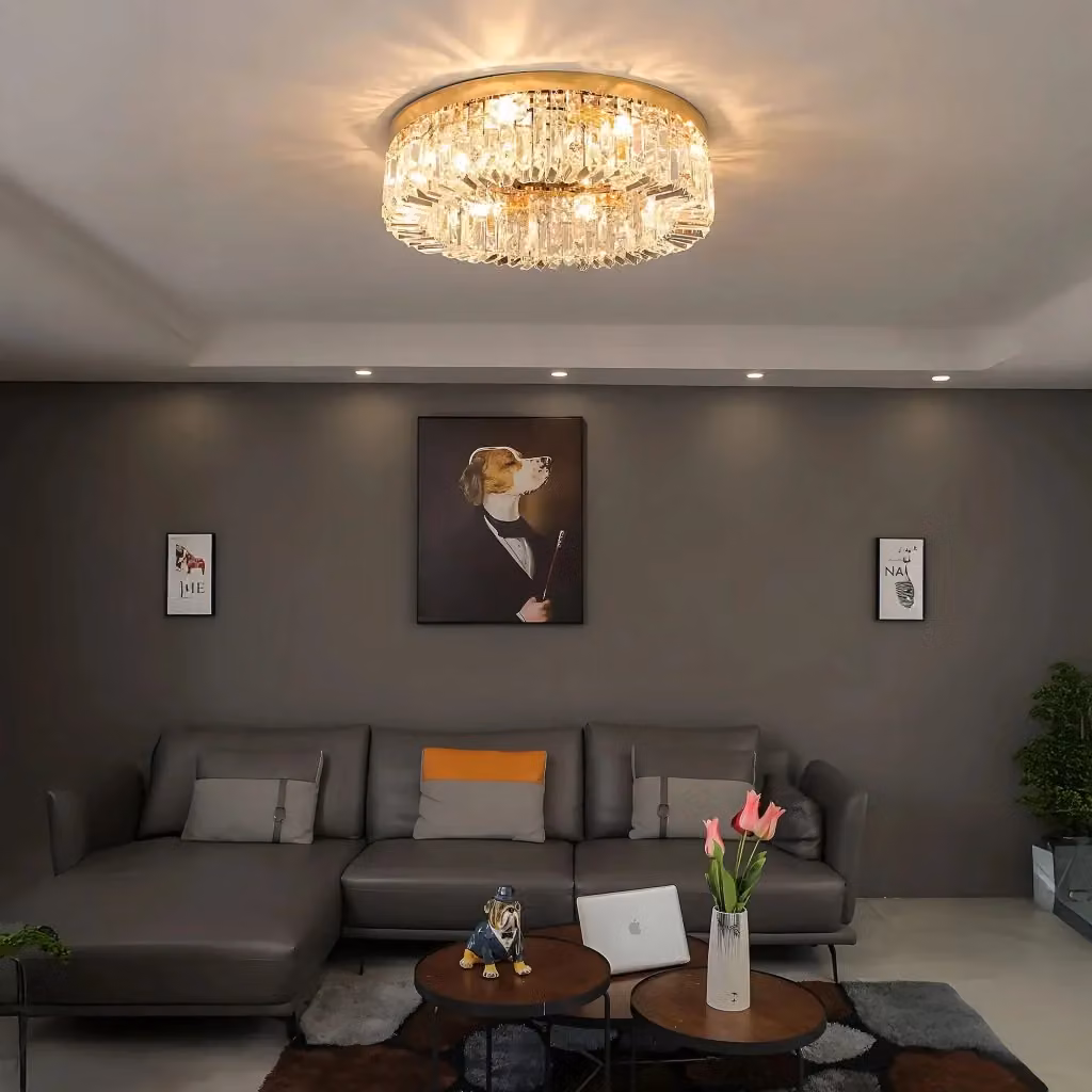 Lampada da soffitto Toolight APP1729-8C in metallo e cristallo, colore oro, diametro: 60 cm – 2