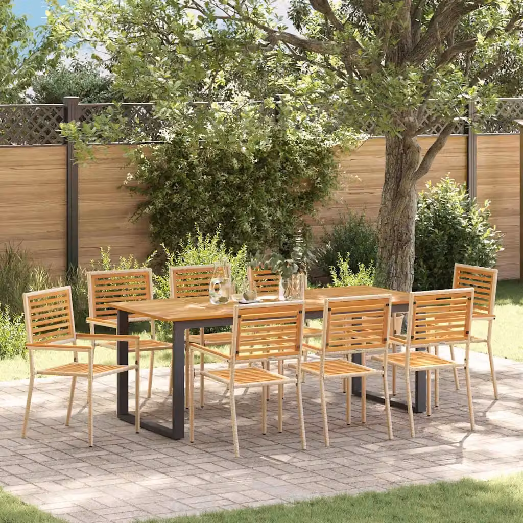 Set da pranzo per giardino vidaXL in legno di acacia massello beige, 9 pezzi – 1