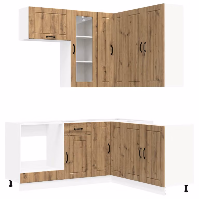Set da cucina LUCCA, 8 pezzi, realizzato in materiale composito effetto legno "Artisan Rovere"