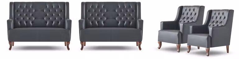 Komplett Chesterfield Sofa-Set Schwarz 2-Sitzer Sessel Leder Sitzmöbel