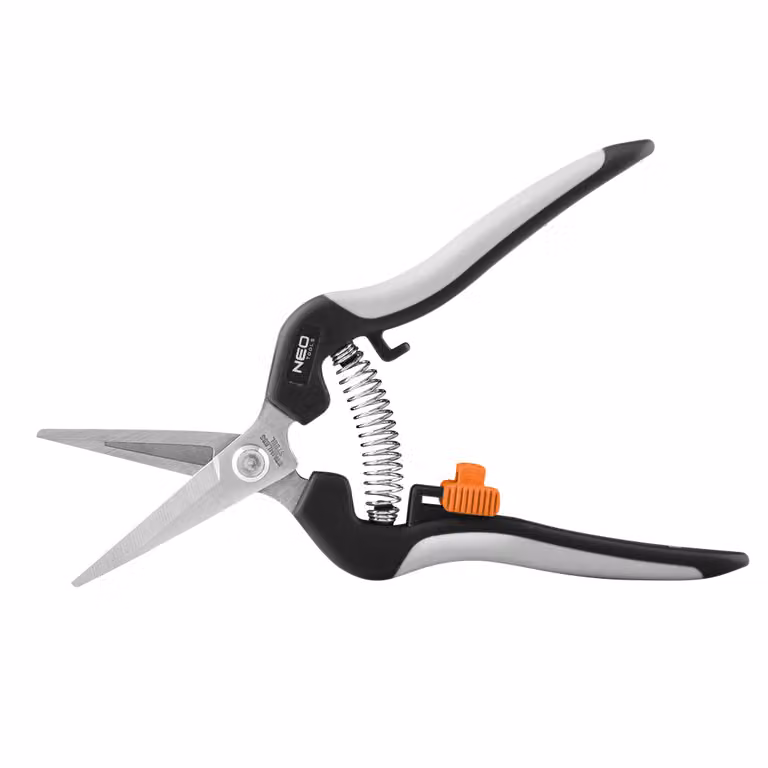 NEO TOOLS forbici per giovani germogli, lunghezza totale 185 mm, lama in acciaio inox temprato e rinvenuto, ideali per: Fiori da frutto, bonsai, piante da appartamento e composizioni floreali; impugnatura ergonomica