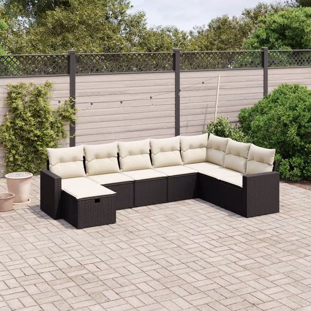 vidaXL Set Divani da Giardino a L con Cuscini 8 pz Nero in Polyrattan e Metallo – 1
