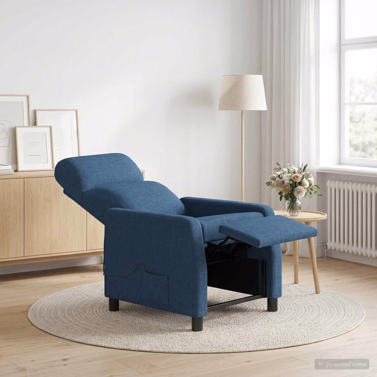 Poltrona relax reclinabile vidaXL in tessuto blu con braccioli e struttura mista
