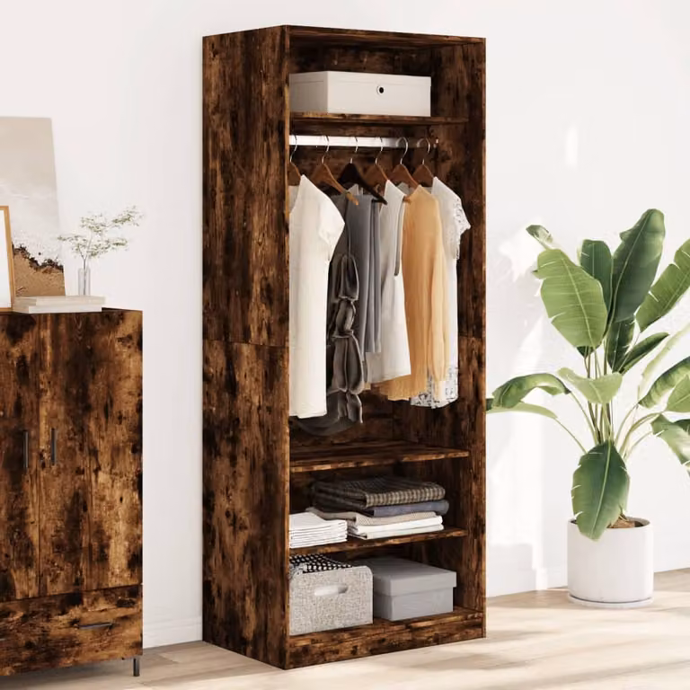 Armadio vidaXL in Rovere Fumo con Ripiani e Appendiabiti, L: 80 cm, P: 50 cm, H: 200 cm