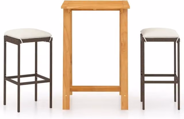 Set Bar da Giardino 3 pz in Legno di Acacia Marrone con Cuscini Beige