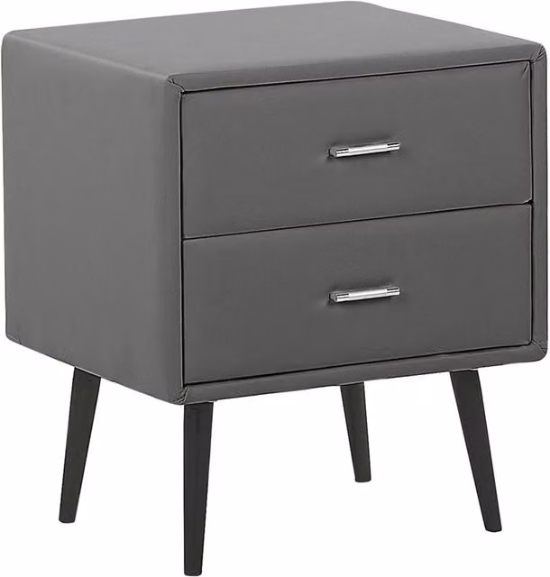 Comodino Moderno Beliani Grigio e Nero con Rivestimento Imbottito e Struttura in Legno e Metallo