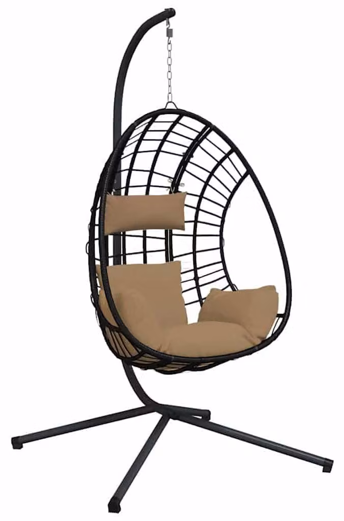 Sedia a dondolo a forma di uovo, color tortora, in rattan - Cuscino confortevole - Adatta per interni ed esterni