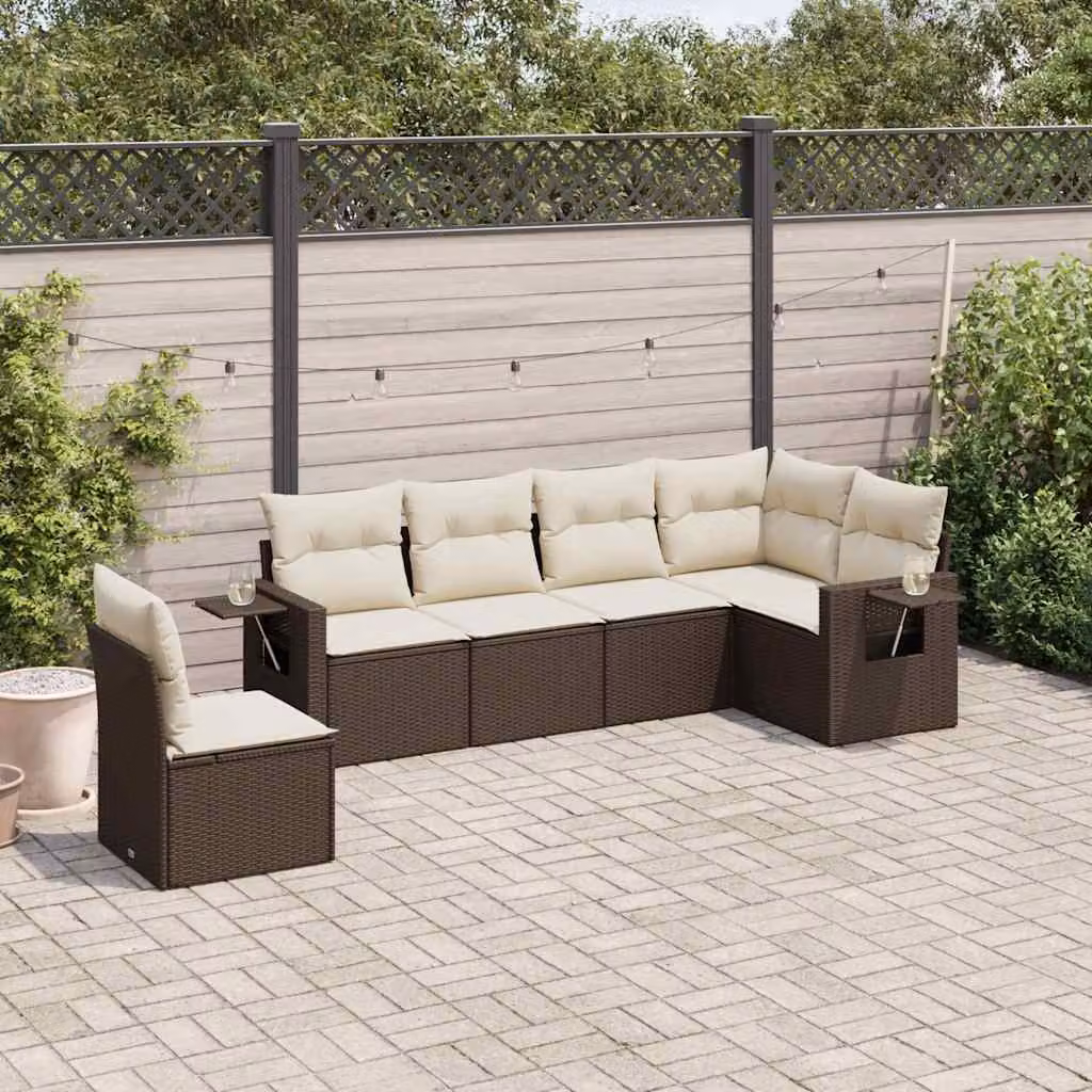 Set Divano da Giardino vidaXL 6 pz a Forma a L in Polyrattan Marrone con Cuscini Imbottiti e Rivestimenti Rimovibili – 1