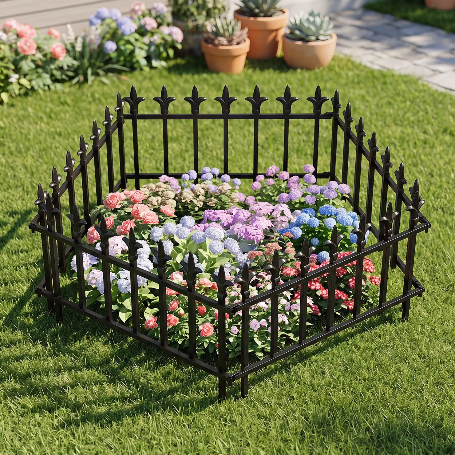 Recinzione decorativa da giardino Costway in metallo nero, modello pieghevole con 5 pannelli, L: 56 cm, H: 44 cm