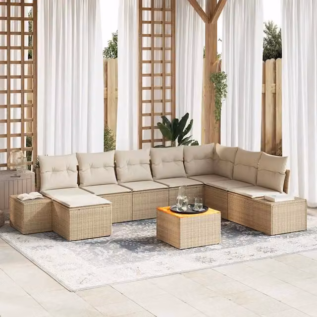 Set Divano da Giardino 9 pz Beige polyrattan 3347995