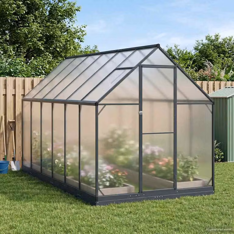 Serra da giardino a cupola vidaXL in alluminio e acciaio zincato, colore antracite, L/P/H: 183,5 x 363,5 x 207 cm
