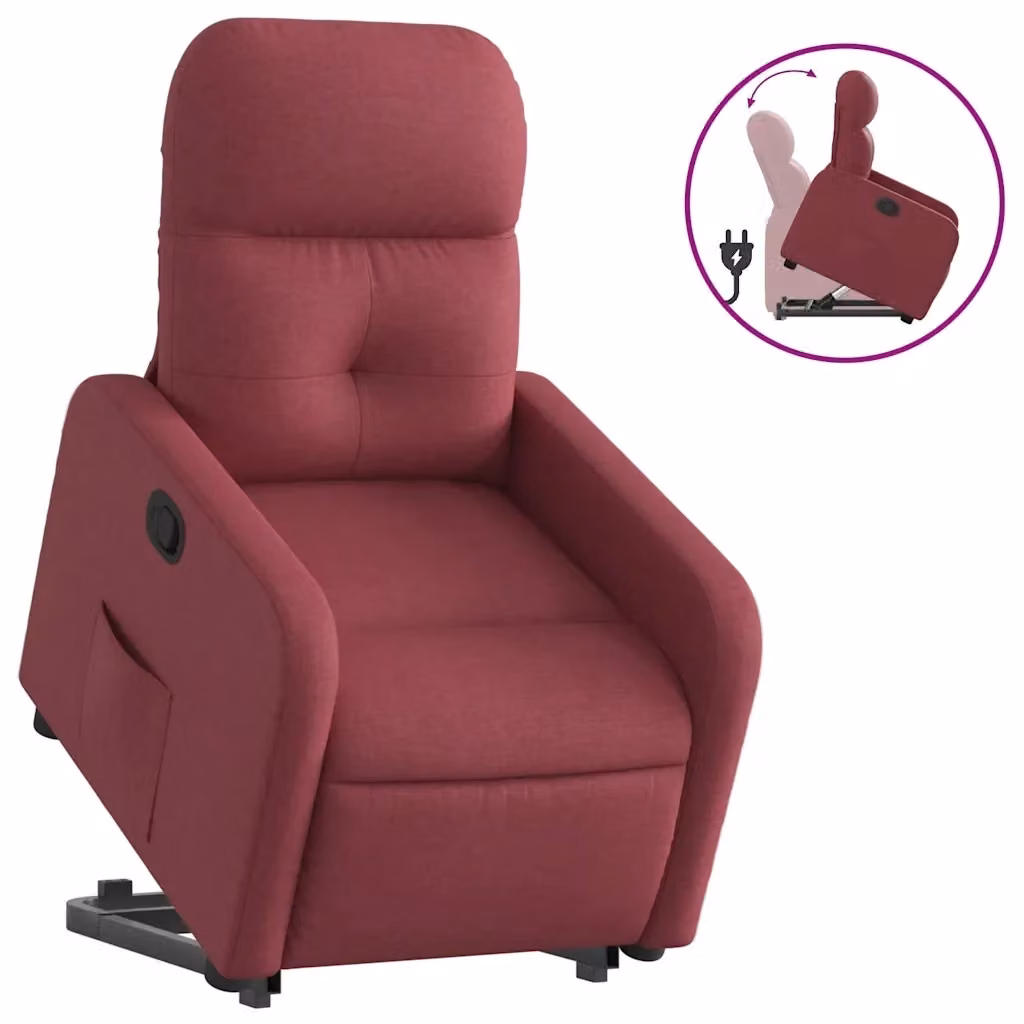 Poltrona Alzapersona Reclinabile vidaXL in Tessuto Rosso con Braccioli e Assistenza Elettrica per Senior – 2