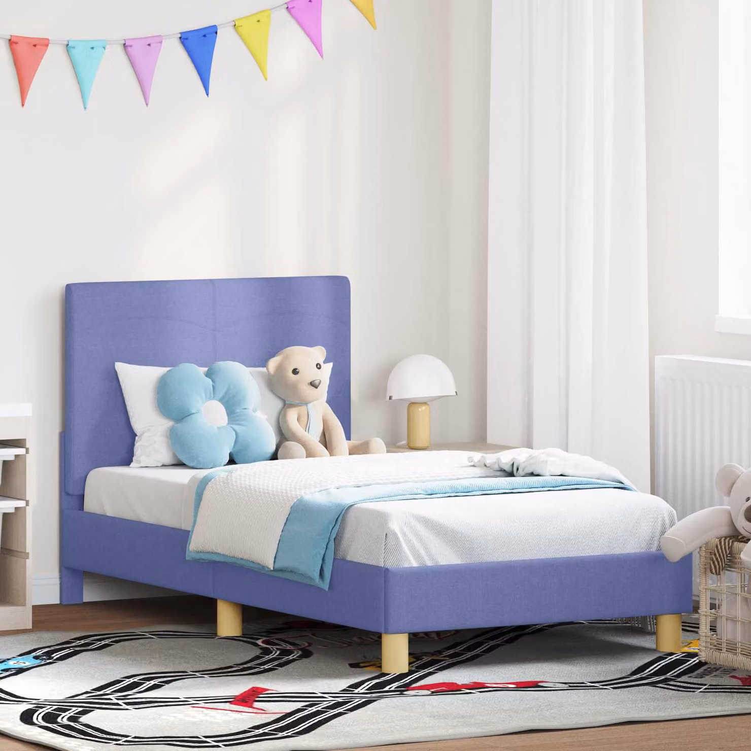Struttura letto per bambini vidaXL con testata imbottita in tessuto blu, L 160 x P 80 cm