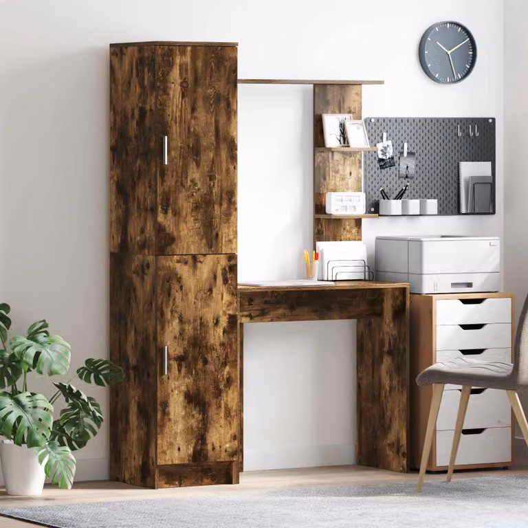 Set di scrivania con 2 scaffali da ufficio vidaXL in MDF laminato colore rovere fumé L: 113,5 cm, P: 39,0 cm, H: 76,7 cm