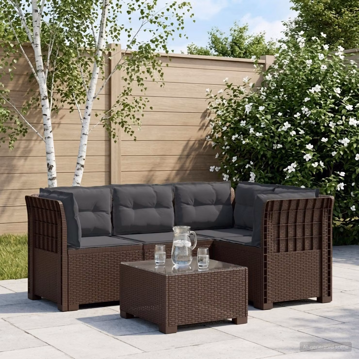 vidaXL Divano da Giardino a L con Cuscini Imbottiti e Coperture Rimovibili, Colore Marrone e Antracite