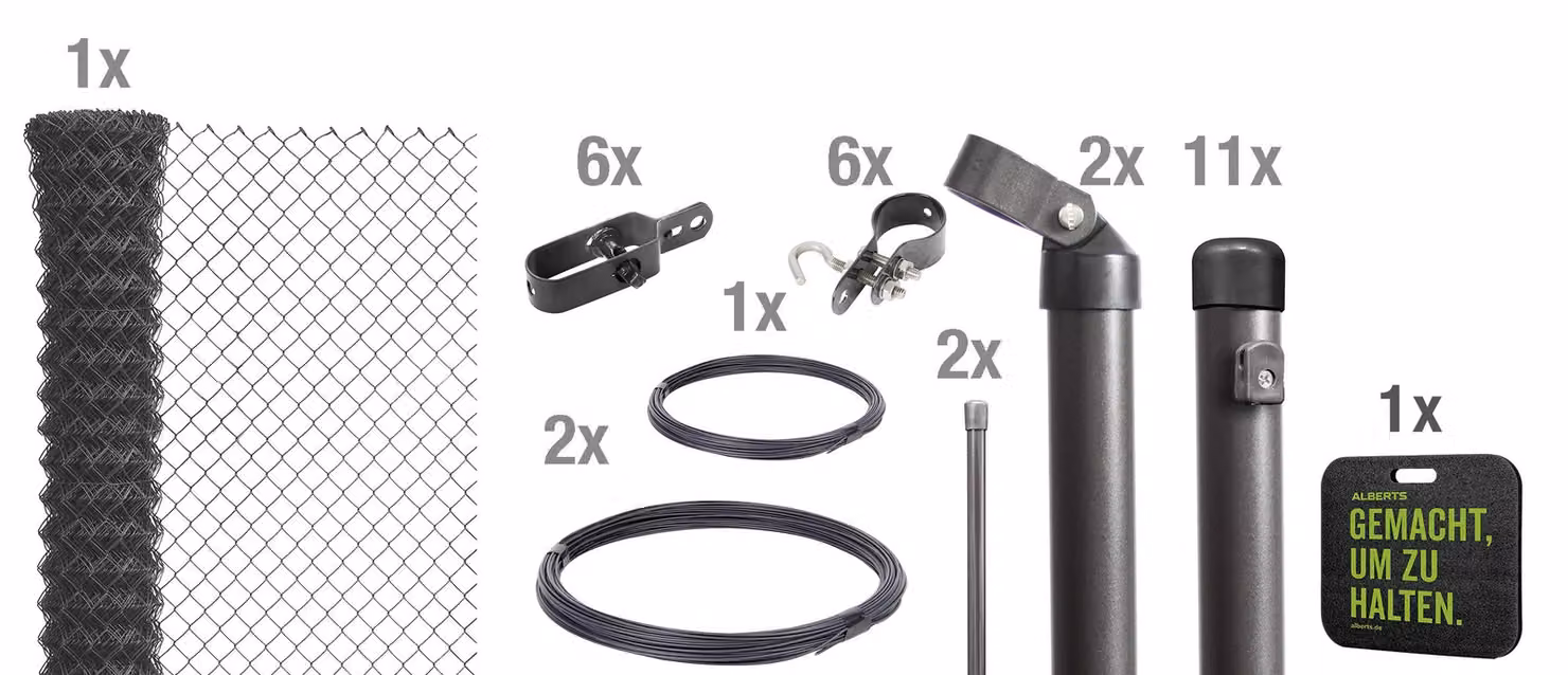 Alberts 697204 Recinzione in rete metallica come set completo, per la posa in calcestruzzo con cuscino a ginocchio, antracite metallizzato, altezza 125 cm, lunghezza 25 m