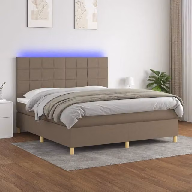 Letto Ibrido con Materasso e Illuminazione LED vidaXL in Tessuto Beige e Bianco L/P: 180 x 200 cm – 1