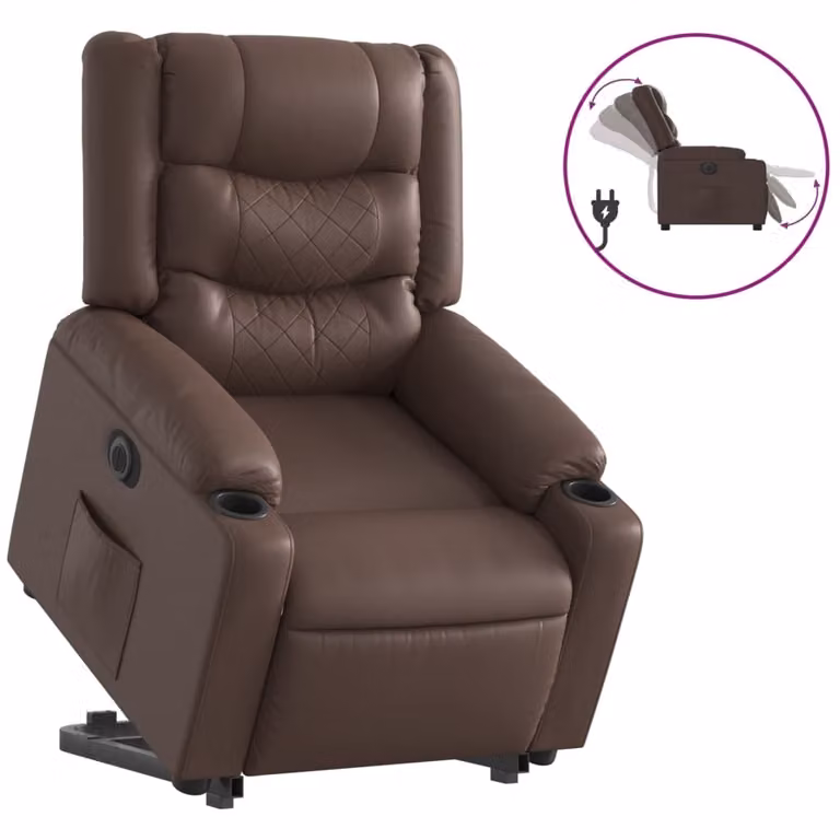 SYFAX™ Poltrona Alzapersona Reclinabile Marrone in Pelle finta