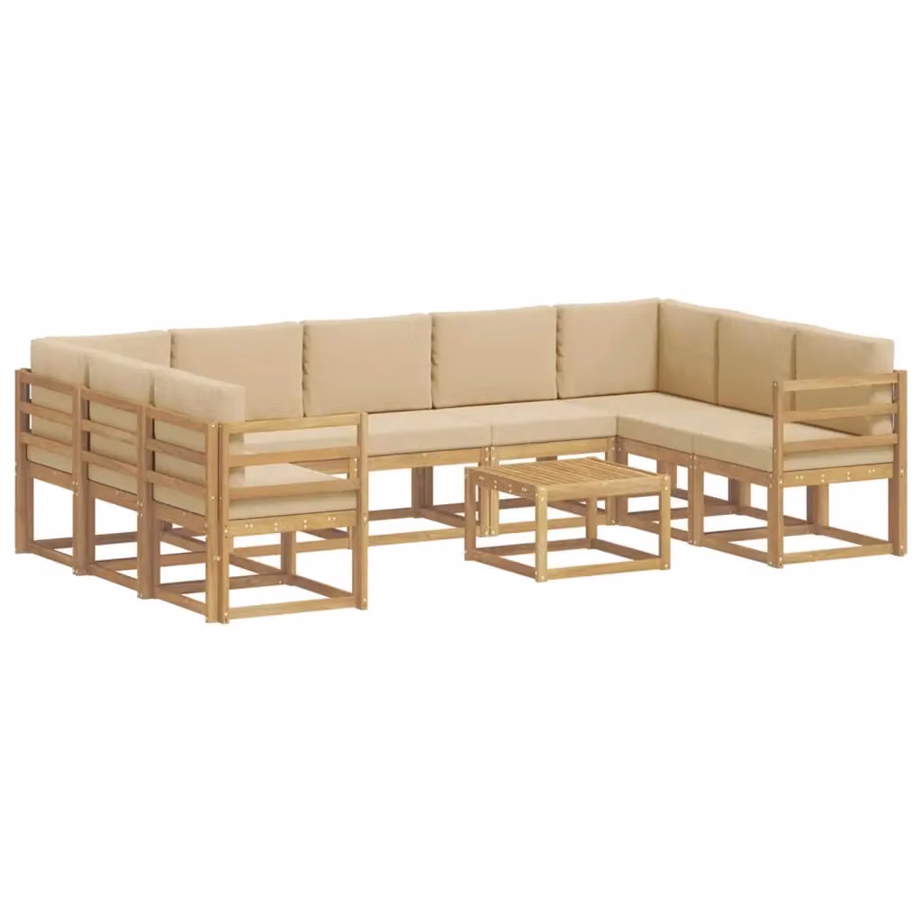 Set di divani da esterno a forma di U vidaXL in legno di acacia con cuscini, colori bianco, beige e marrone – 2