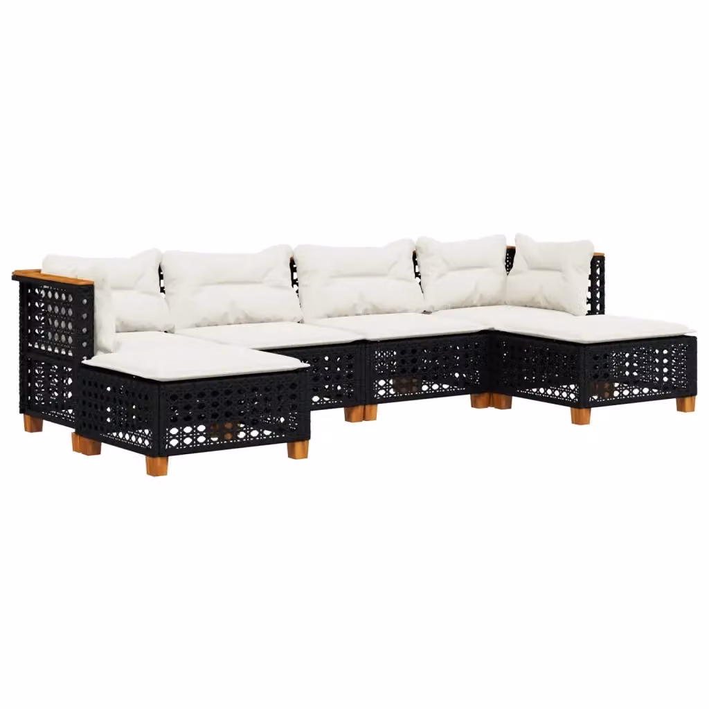 Set Divano da Giardino 6 pz vidaXL in Polyrattan Nero con Cuscini e Ottoman – 2