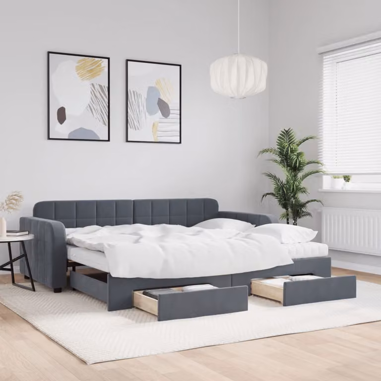 vidaXL Divano Letto Estraibile con Cassetti in Velluto Grigio, L/P/H: 224 x 90 x 71 cm