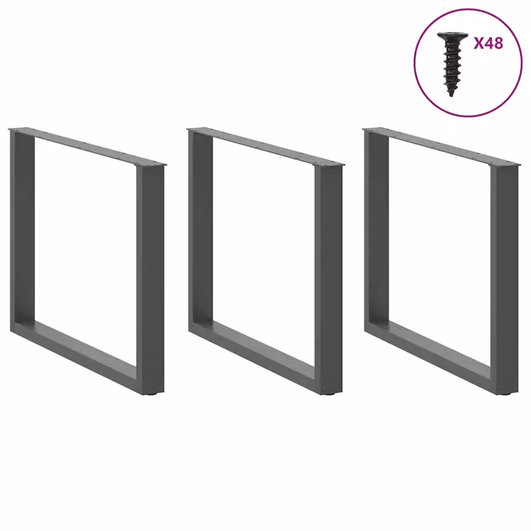 Set di 3 gambe per tavolo da pranzo a forma di U vidaXL in metallo color antracite, design moderno e geometrico, L: 100 cm, H: 73 cm