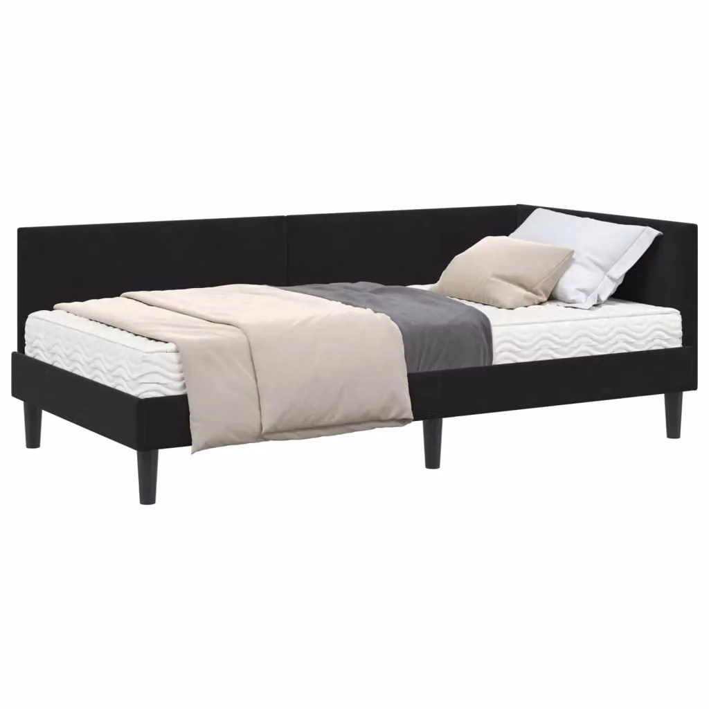Struttura Letto Angolare con 2 Materassi in Velluto Nero vidaXL, L/P/H: 90 x 200 cm – 2