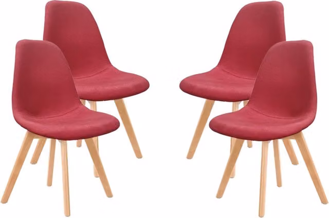Set di 4 sedie da arredamento Maury's moderne in tessuto rosso con gambe in legno marrone