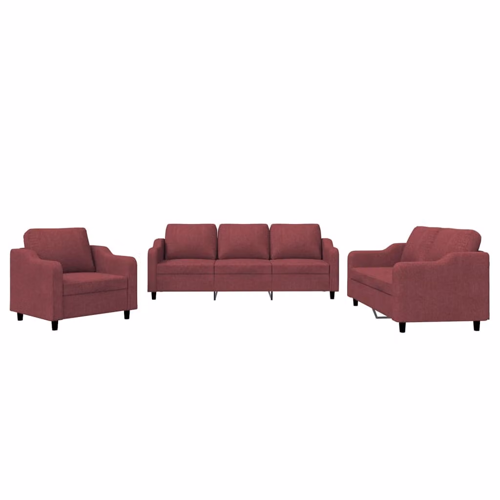 SYFAX™ Set di Divani 3 pz con Cuscini Rosso Vino in Tessuto
