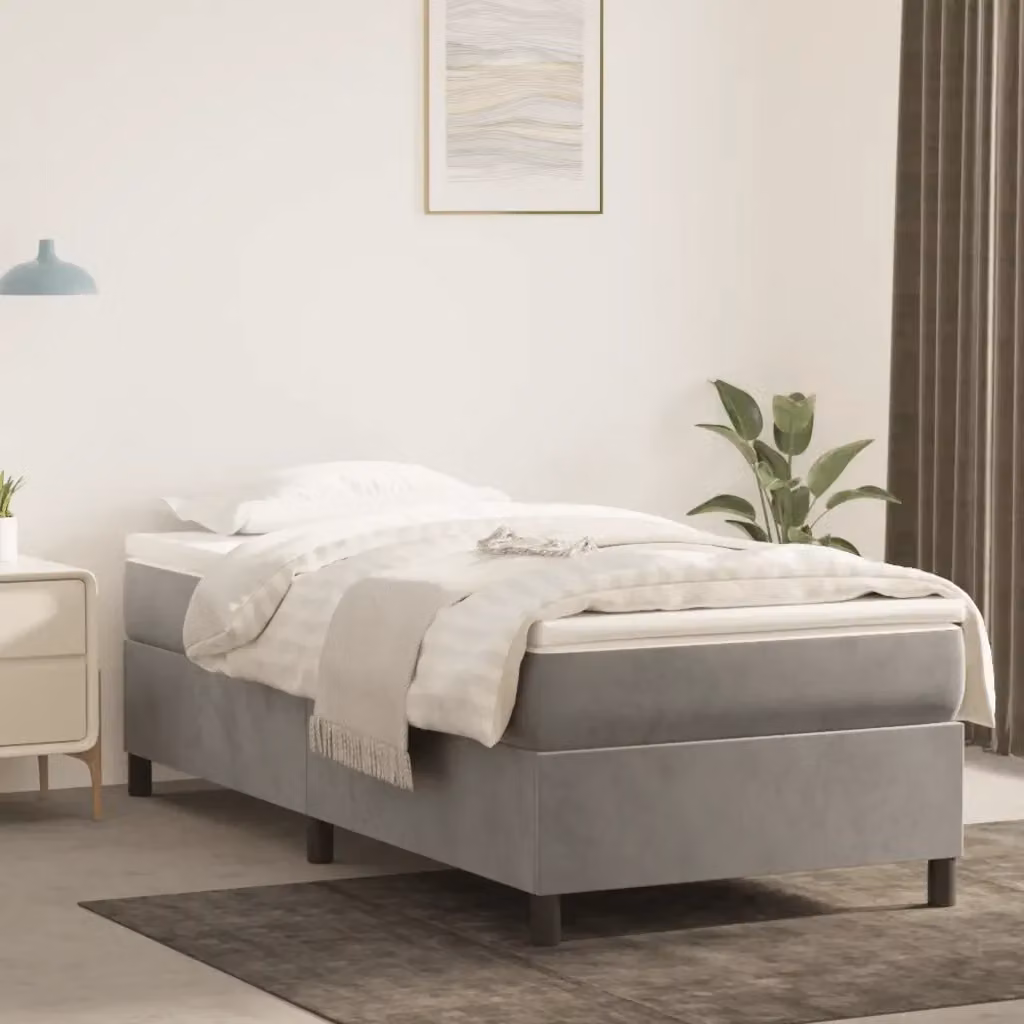 Letto singolo moderno DESIGN IN con materasso ibrido in velluto grigio chiaro e bianco, L/P/H: 200 x 100 x 35 cm – 2