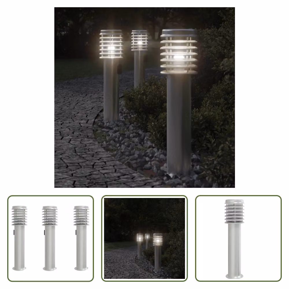 The Living Store Luci da sentiero con presa 3 pezzi argento 60 cm in acciaio inox