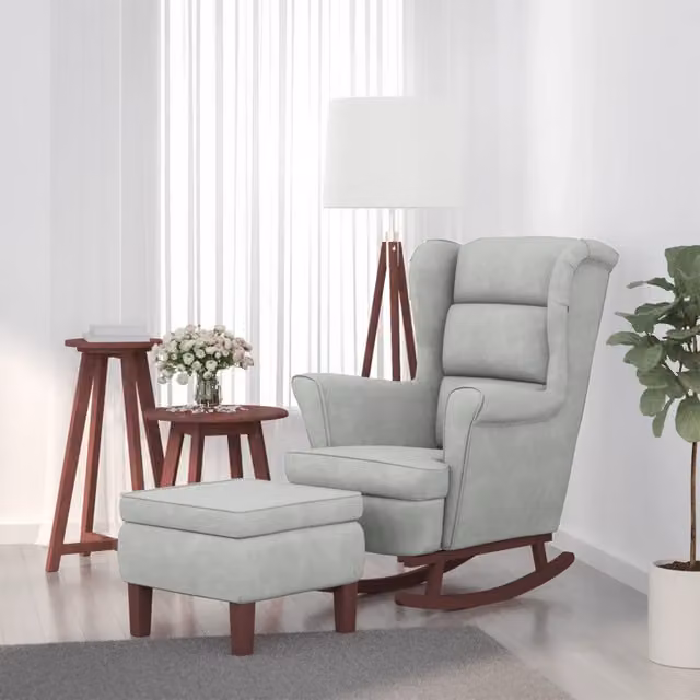 Sedia a dondolo con schienale alto e pouf incluso in velluto grigio vidaXL