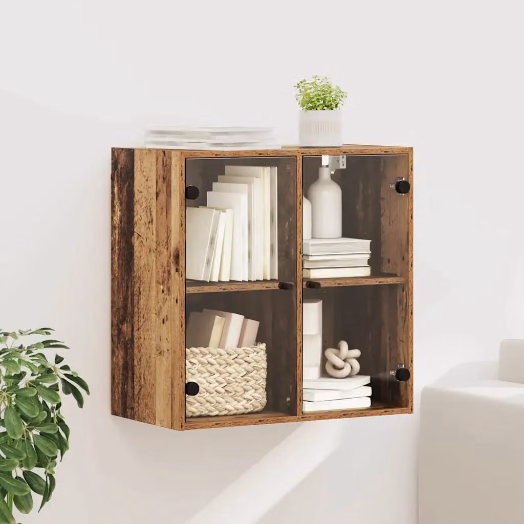 Armadietto a muro vidaXL in legno e vetro marrone con ante in vetro e ripiani interni, L: 68,0 cm, P: 37,0 cm, H: 68,5 cm