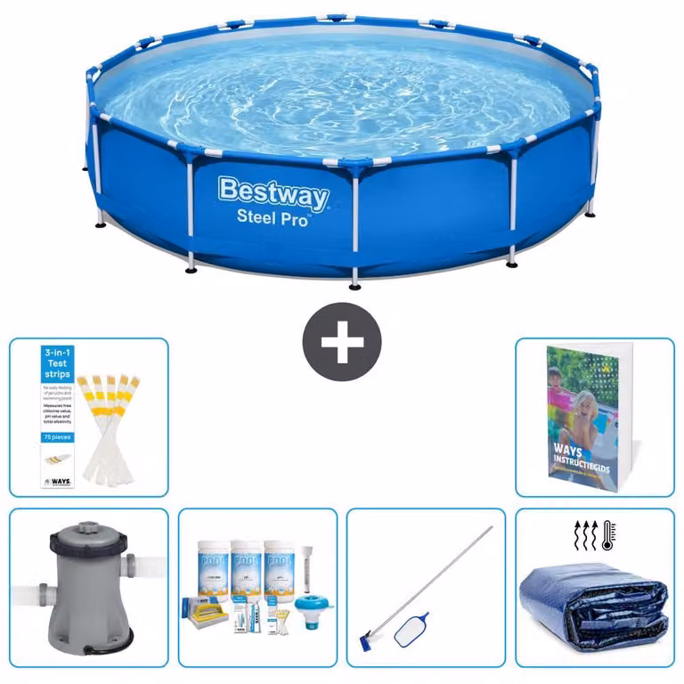 Piscina gonfiabile Bestway Steel Pro, rotonda, dimensioni 366x76 cm, composta da 5 parti, modello S267