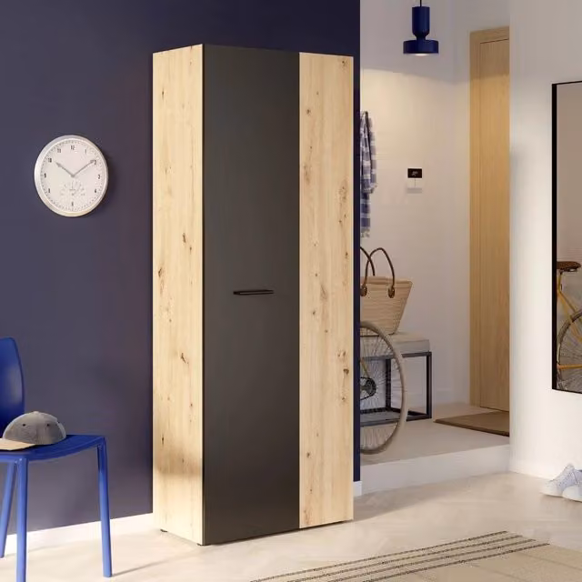 Armadio multiuso Tezeta con 2 ante, finitura rovere e nero, L: 68.7 cm, P: 36.5 cm, H: 181.1 cm