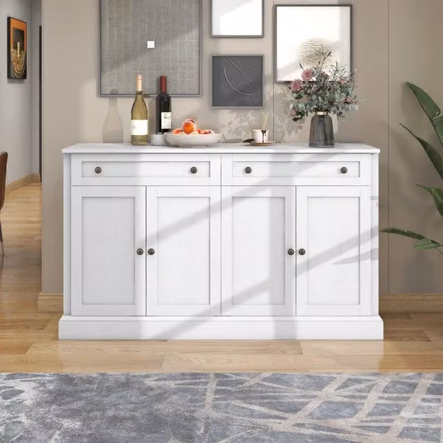 Credenza Moderna con 4 Ante e 2 Cassetti ¨C Xylo ¨C Bianco Antico, 150x40x86 cm