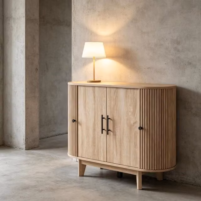 Salotto con buffet, tavolo d'ingresso, piccola credenza da pranzo, mobile contenitore ovale con 4 ante e ripiano regolabile (solo con credenza da pran