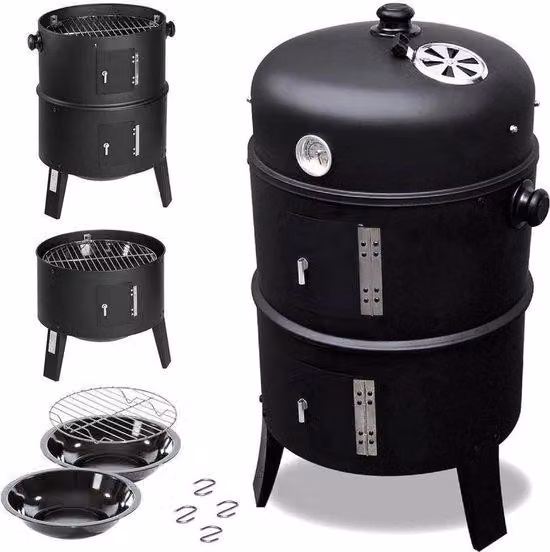 Griglia per barbecue a carbone Famanu con coperchio - Griglia a sfera per affumicatura e carbone - 40x72 cm - Griglia per campeggio e barbecue + accessori - Nera