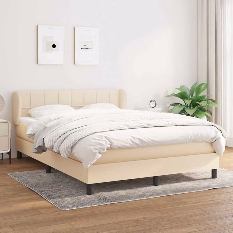 vidaXL Giroletto a Molle con Materasso Ibrido in Tessuto Beige e Bianco L/P/H: 190 x 140 x 88 cm