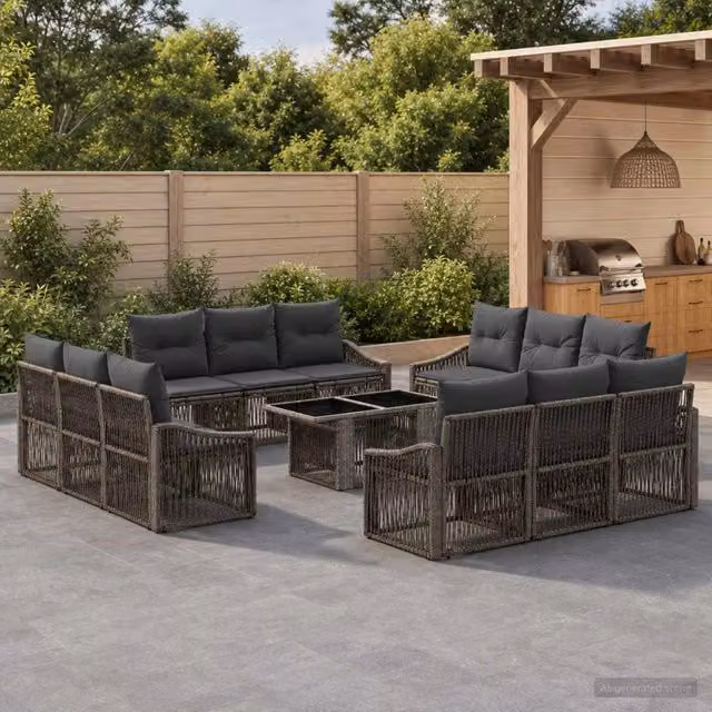 Set Divano da Giardino vidaXL in Polyrattan Grigio e Antracite con Tavolino e Cuscini 13 Pezzi