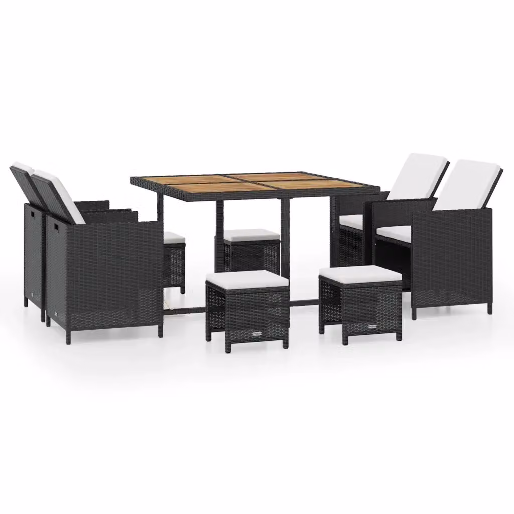 Set da pranzo da giardino vidaXL in 9 pezzi in polyrattan e legno di acacia nero e bianco – 2