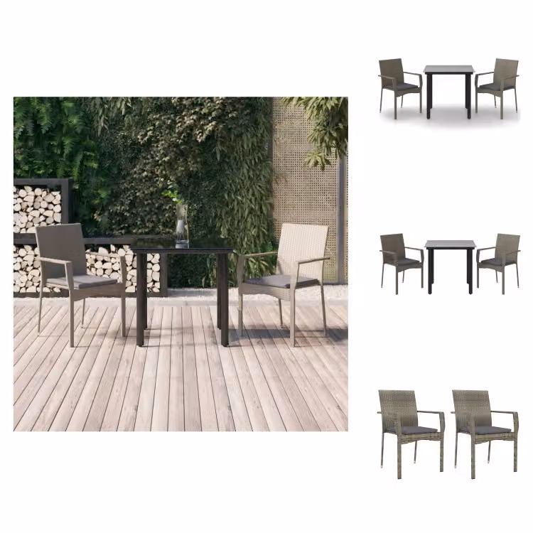 vidaXL set da pranzo da giardino a 3 pezzi con cuscini in poly rattan nero e grigio - Set di mobili da giardino