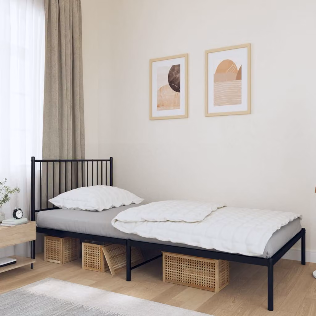 vidaXL Giroletto con Testiera in Metallo Nero L: 112 cm, P: 207 cm, H: 90,5 cm