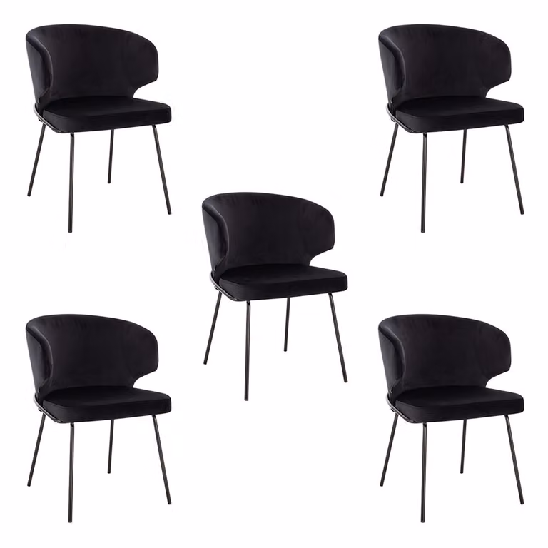 Home Deluxe - Sedia imbottita AMARA- 5 pezzi, colore: nero velluto - imbottitura morbida, carico massimo 120 kg I Sedia da cucina Sedie da pranzo Sedie da sala da pranzo