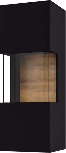 Piccola vetrina sospesa a 1 porta parzialmente vetrata collezione EVA Meublorama, Colore Nero e Rovere, L: 29.5 cm, H: 94.8 cm, P: 35.7 cm – 1